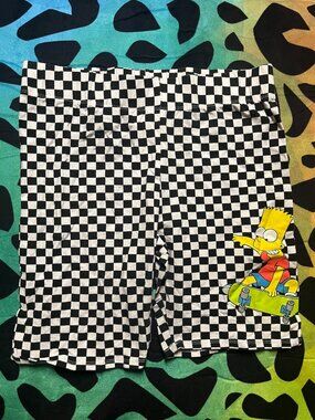 VTG THE SIMPSONS BLACK CHECKERED PRINT BART SIMPSON SKATEBOARDING SHORTS LARGE